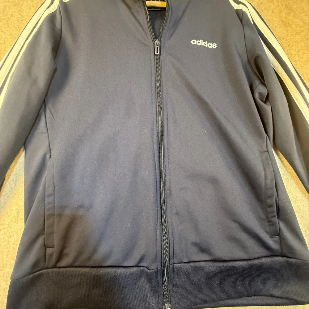 Adidas Mens Track Jacket Navy Blue White 3-Stripe Full Zip Mock Neck Size Medium
